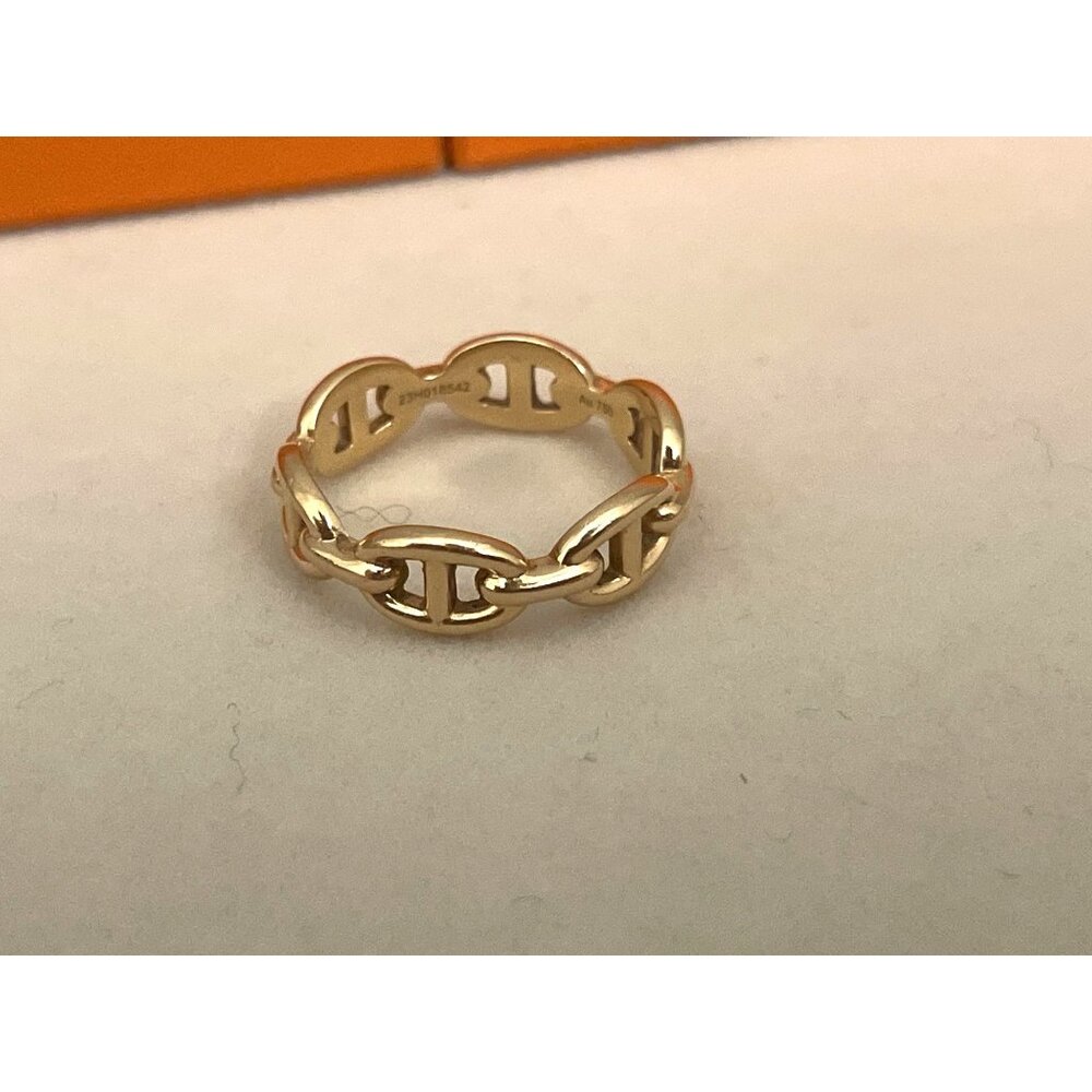 Hermès 18K Gold Chaine DAncre Enchainee Ring Size 54 With Box